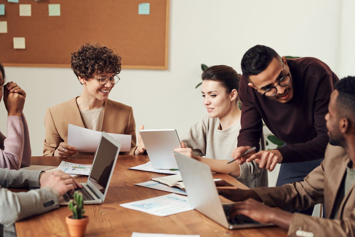 A team collaborating in a meeting