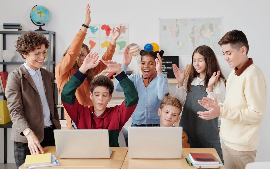 A teacher with engaged students